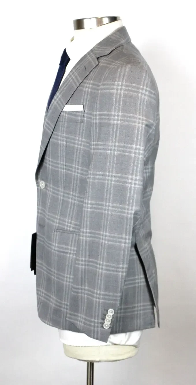 Hugo Boss Hutson Sport Coat 36 R Mens Slim fit Grey Plaid Wool Two Button 46 EU